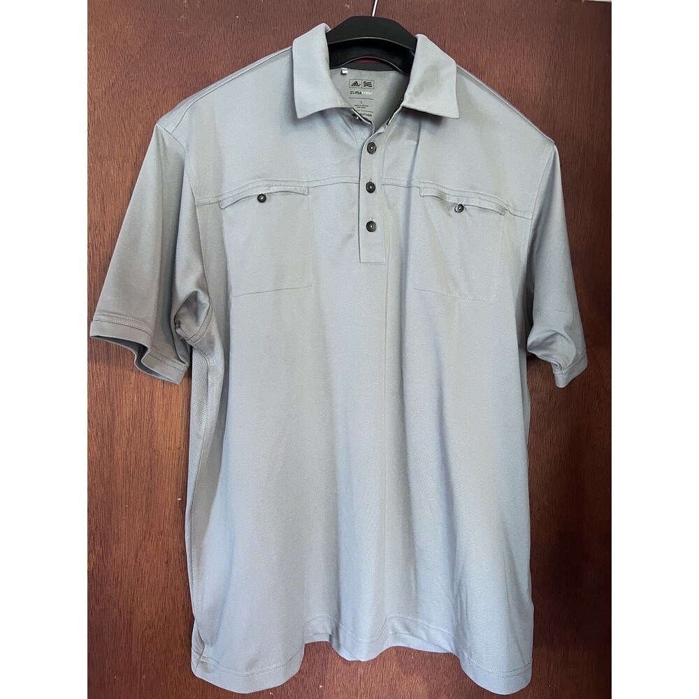 Adidas Men's sz L Golf Climacool Two Pocket Polo Shirt Short Sleeve Gray
